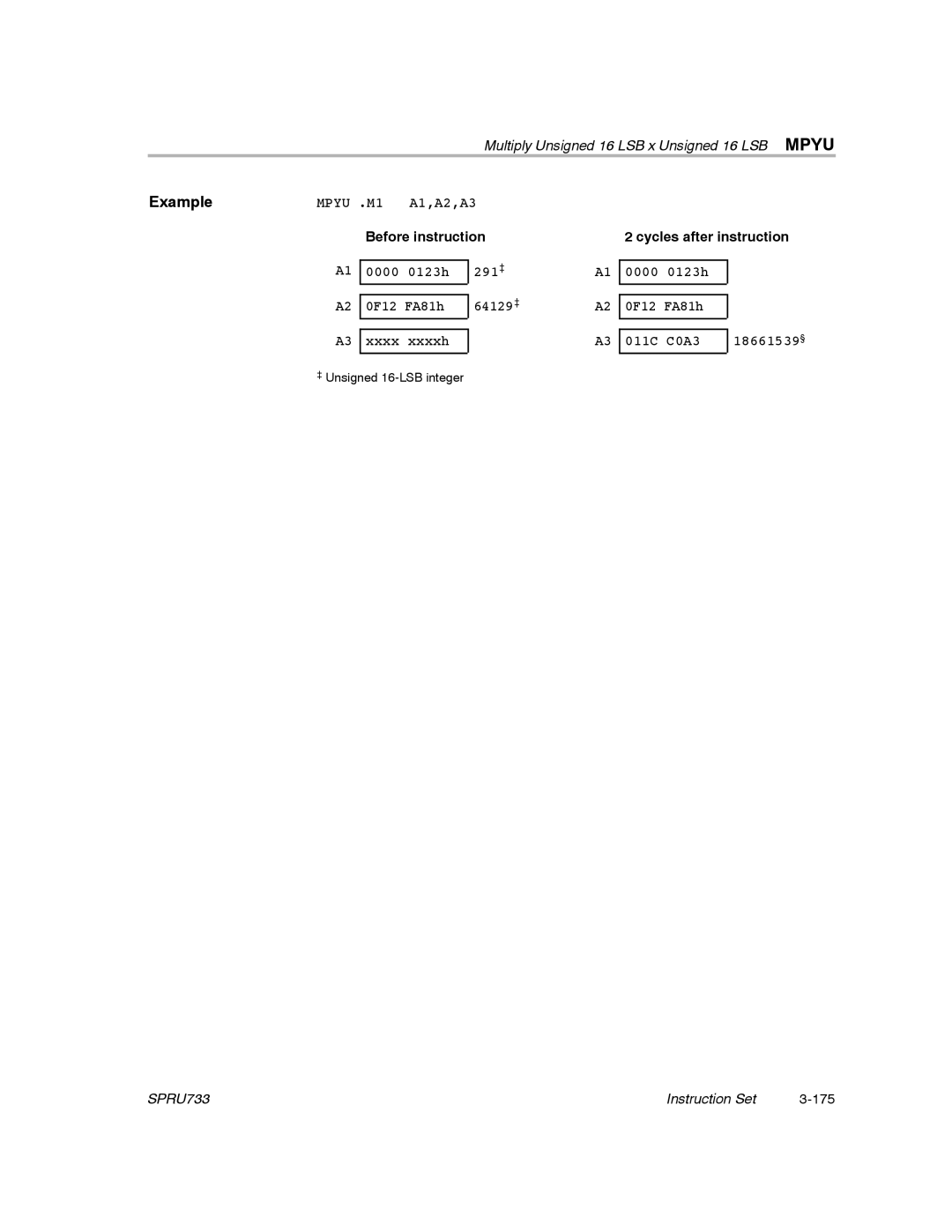 Texas Instruments TMS320C67X/C67X+ DSP manual Multiply Unsigned 16 LSB x Unsigned 16 LSB Mpyu 