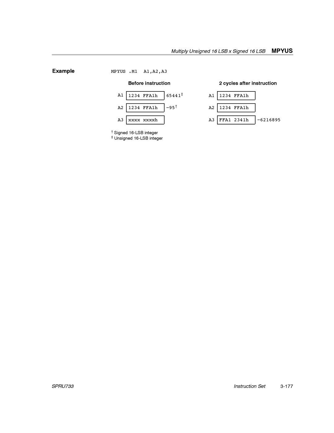 Texas Instruments TMS320C67X/C67X+ DSP manual Multiply Unsigned 16 LSB x Signed 16 LSB Mpyus 