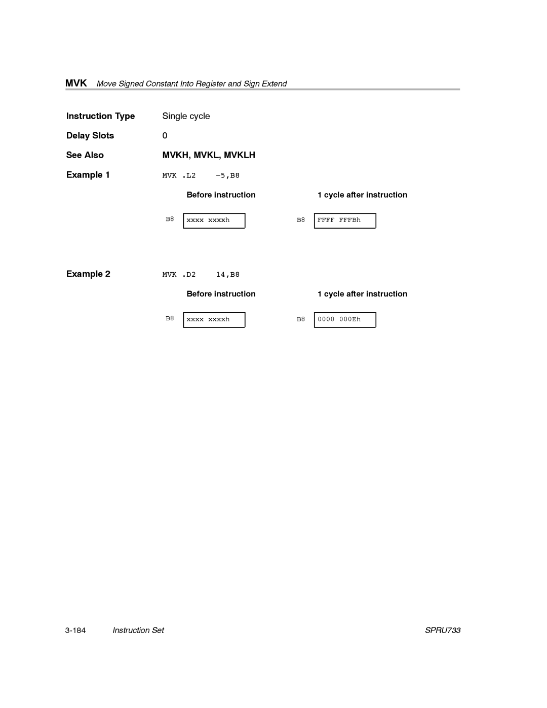 Texas Instruments TMS320C67X/C67X+ DSP manual MVKH, MVKL, Mvklh, Before instruction 