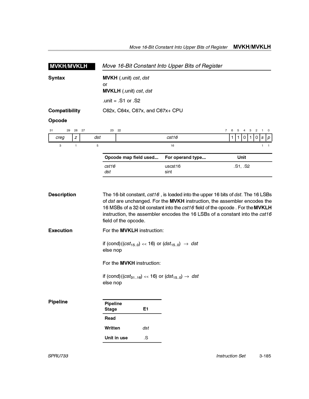 Texas Instruments TMS320C67X/C67X+ DSP manual Move 16-Bit Constant Into Upper Bits of Register, Mvkh/Mvklh 