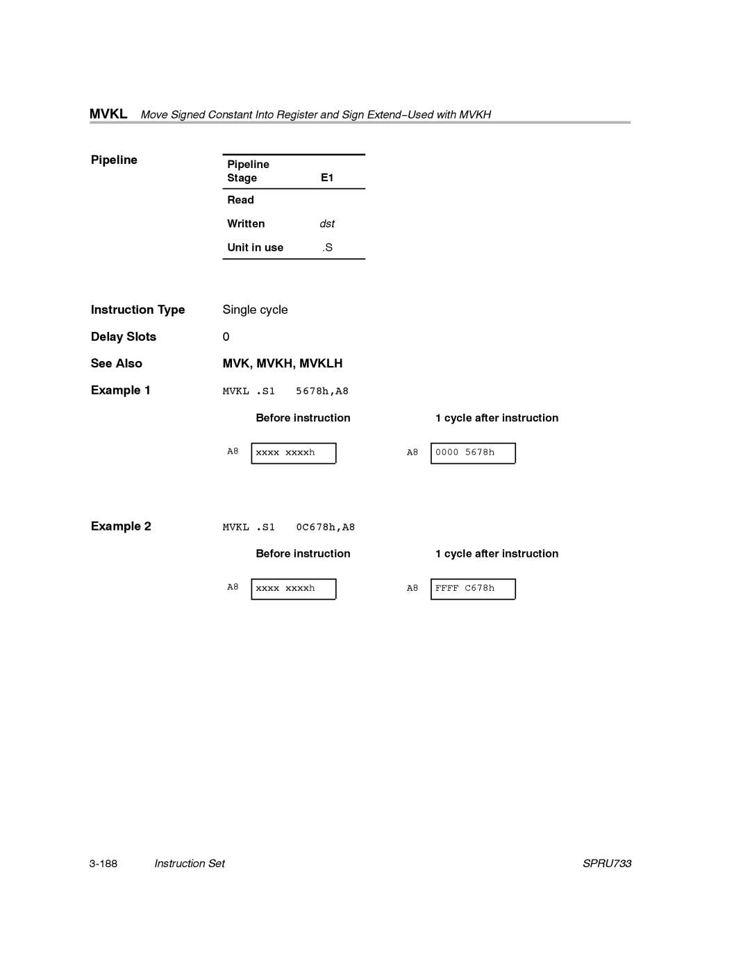 Texas Instruments TMS320C67X/C67X+ DSP manual MVK, MVKH, Mvklh, Pipeline Stage Read Written 