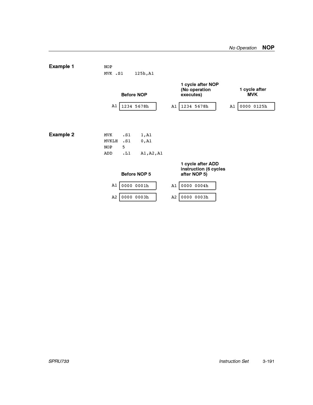 Texas Instruments TMS320C67X/C67X+ DSP manual Before NOP, Cycle after NOP, No operation Executes, Cycle after ADD 