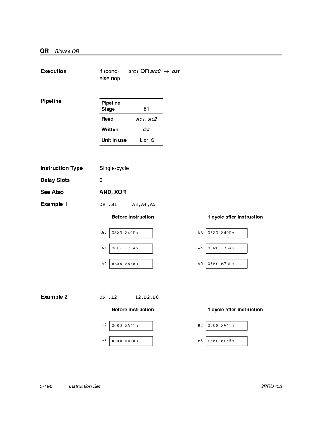 Texas Instruments TMS320C67X/C67X+ DSP manual Src1 or src2 → dst, And, Xor 