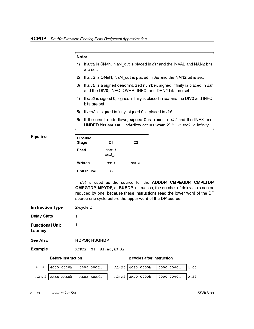 Texas Instruments TMS320C67X/C67X+ DSP manual RCPSP, Rsqrdp, Unit in use 