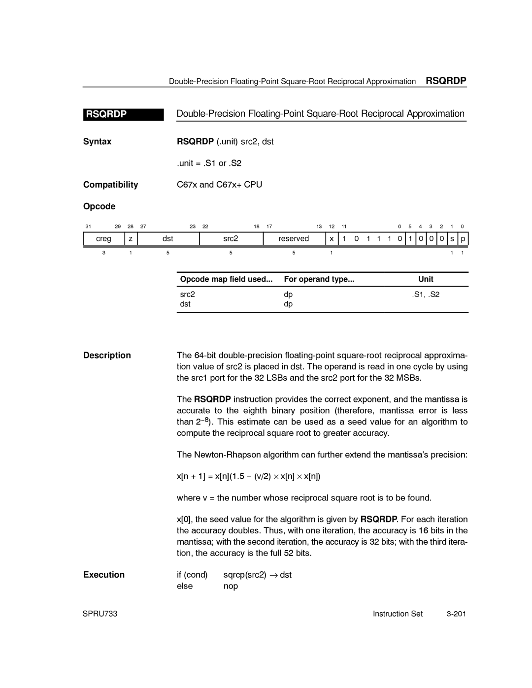 Texas Instruments TMS320C67X/C67X+ DSP manual Rsqrdp 