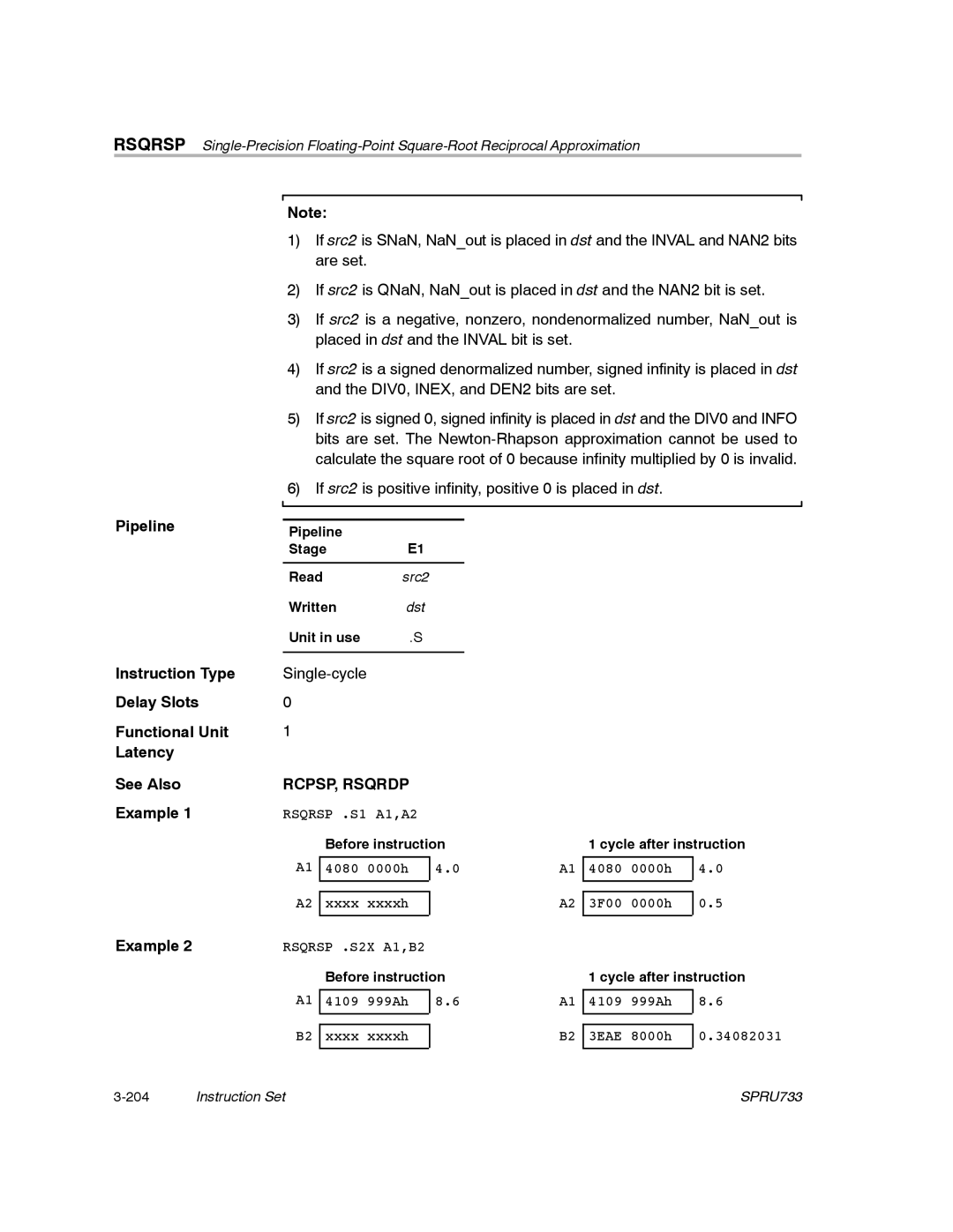 Texas Instruments TMS320C67X/C67X+ DSP manual Rsqrsp .S1 