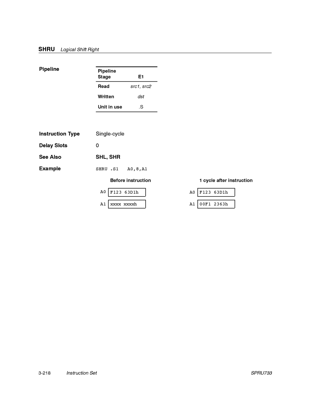 Texas Instruments TMS320C67X/C67X+ DSP manual Shl, Shr 