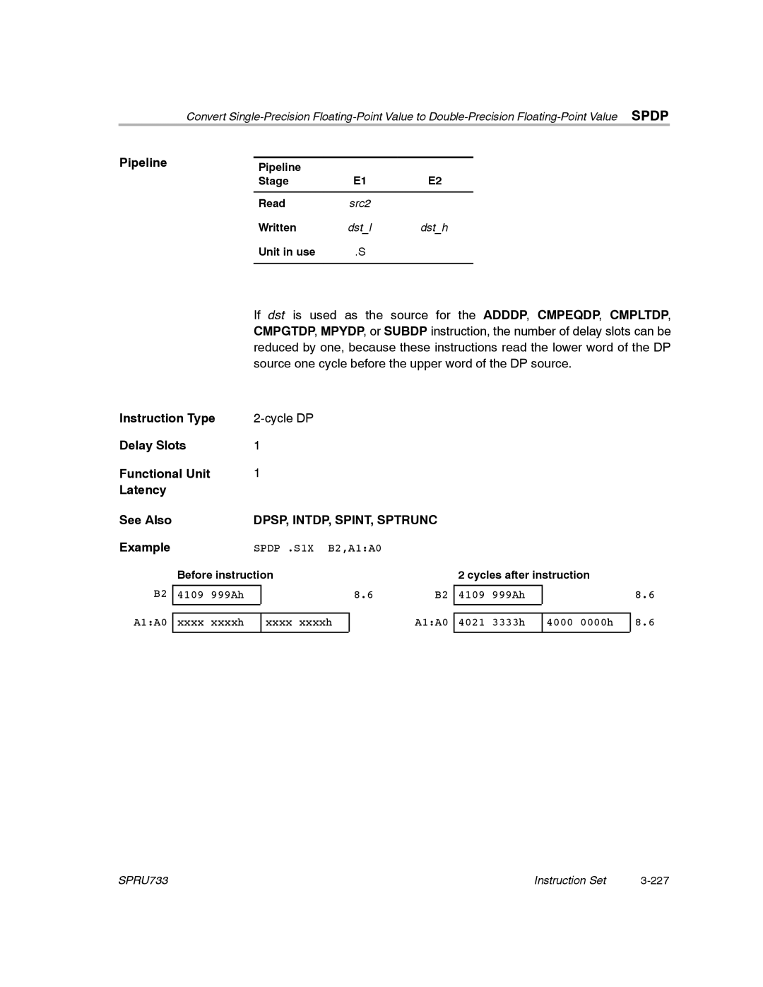 Texas Instruments TMS320C67X/C67X+ DSP manual DPSP, INTDP, SPINT, Sptrunc, Pipeline Stage Read 