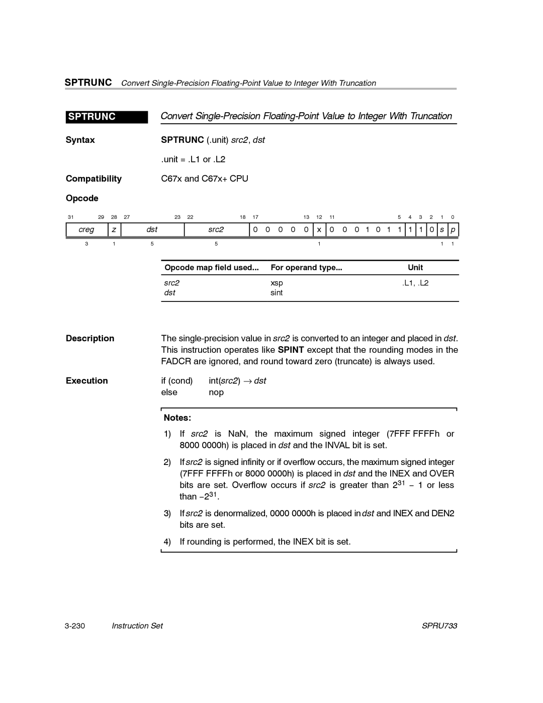 Texas Instruments TMS320C67X/C67X+ DSP manual Sptrunc 