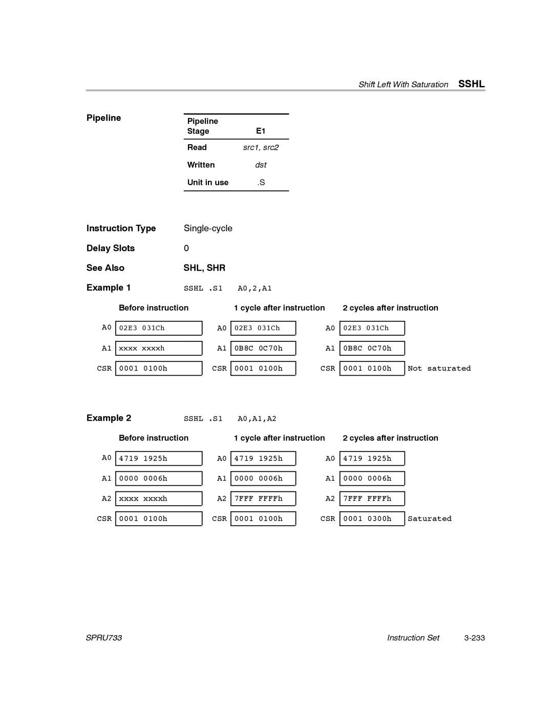 Texas Instruments TMS320C67X/C67X+ DSP manual Sshl .S1 