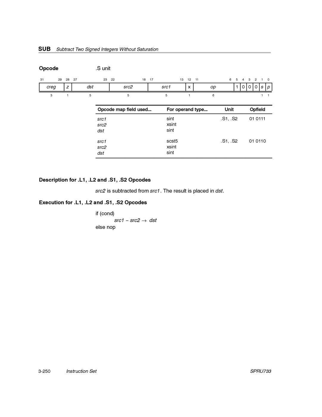 Texas Instruments TMS320C67X/C67X+ DSP manual Src1 − src2 → dst else nop 