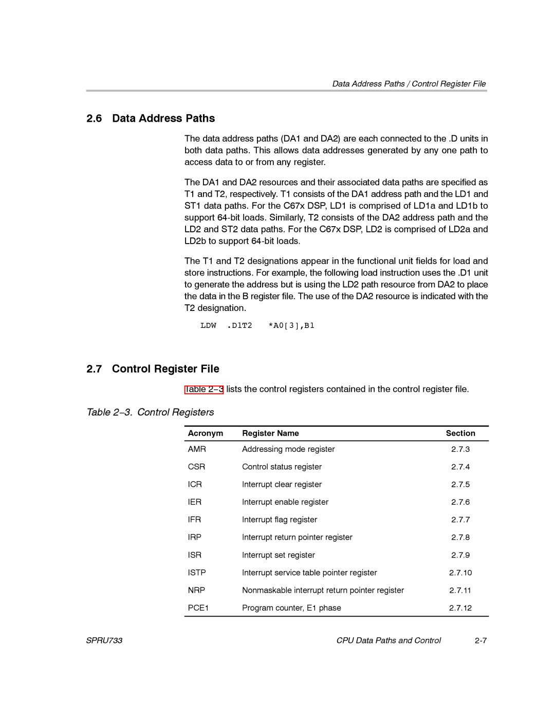 Texas Instruments TMS320C67X/C67X+ DSP manual Data Address Paths, Control Register File, 3. Control Registers 