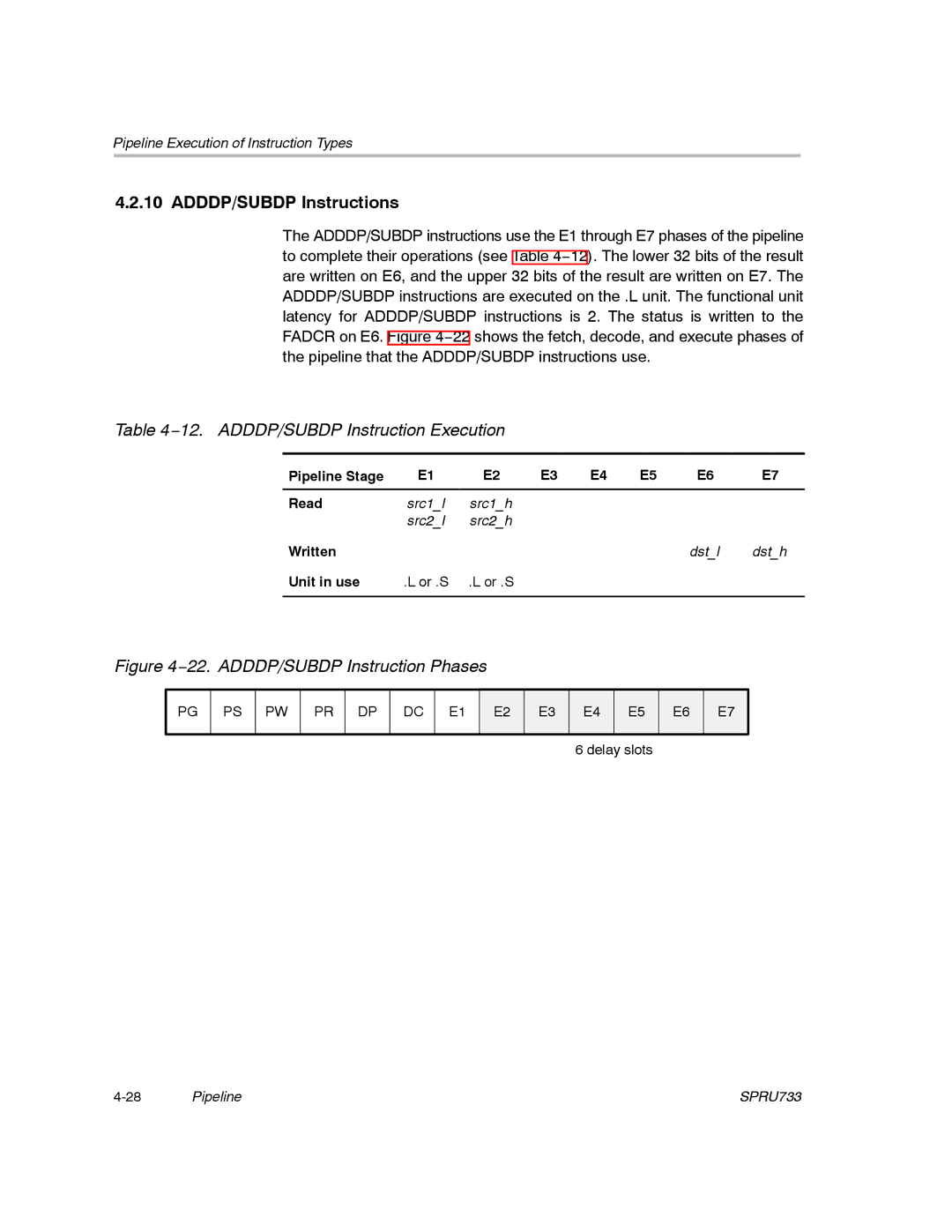 Texas Instruments TMS320C67X/C67X+ DSP manual ADDDP/SUBDP Instructions, 12. ADDDP/SUBDP Instruction Execution 