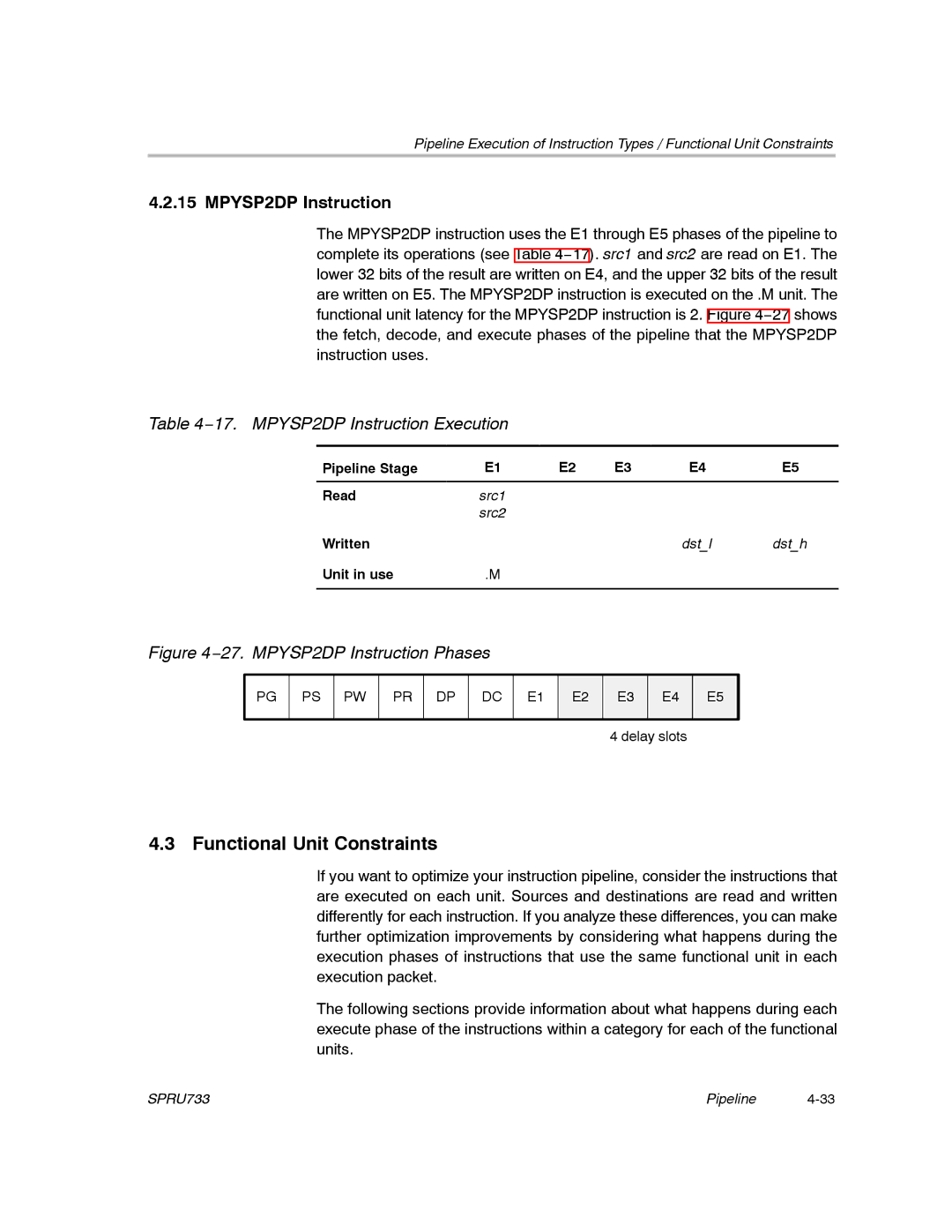 Texas Instruments TMS320C67X/C67X+ DSP manual Functional Unit Constraints, MPYSP2DP Instruction 