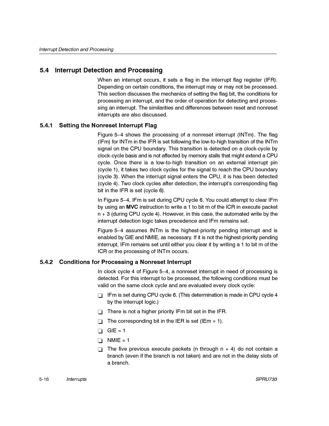 Texas Instruments TMS320C67X/C67X+ DSP manual Interrupt Detection and Processing, Setting the Nonreset Interrupt Flag 