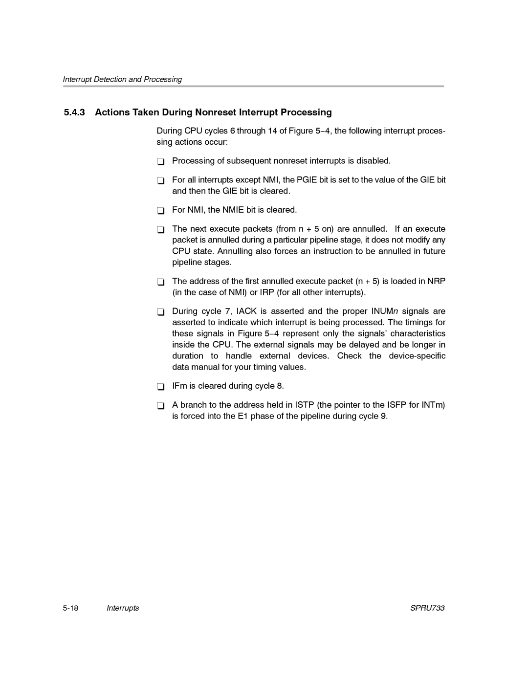 Texas Instruments TMS320C67X/C67X+ DSP manual Actions Taken During Nonreset Interrupt Processing 