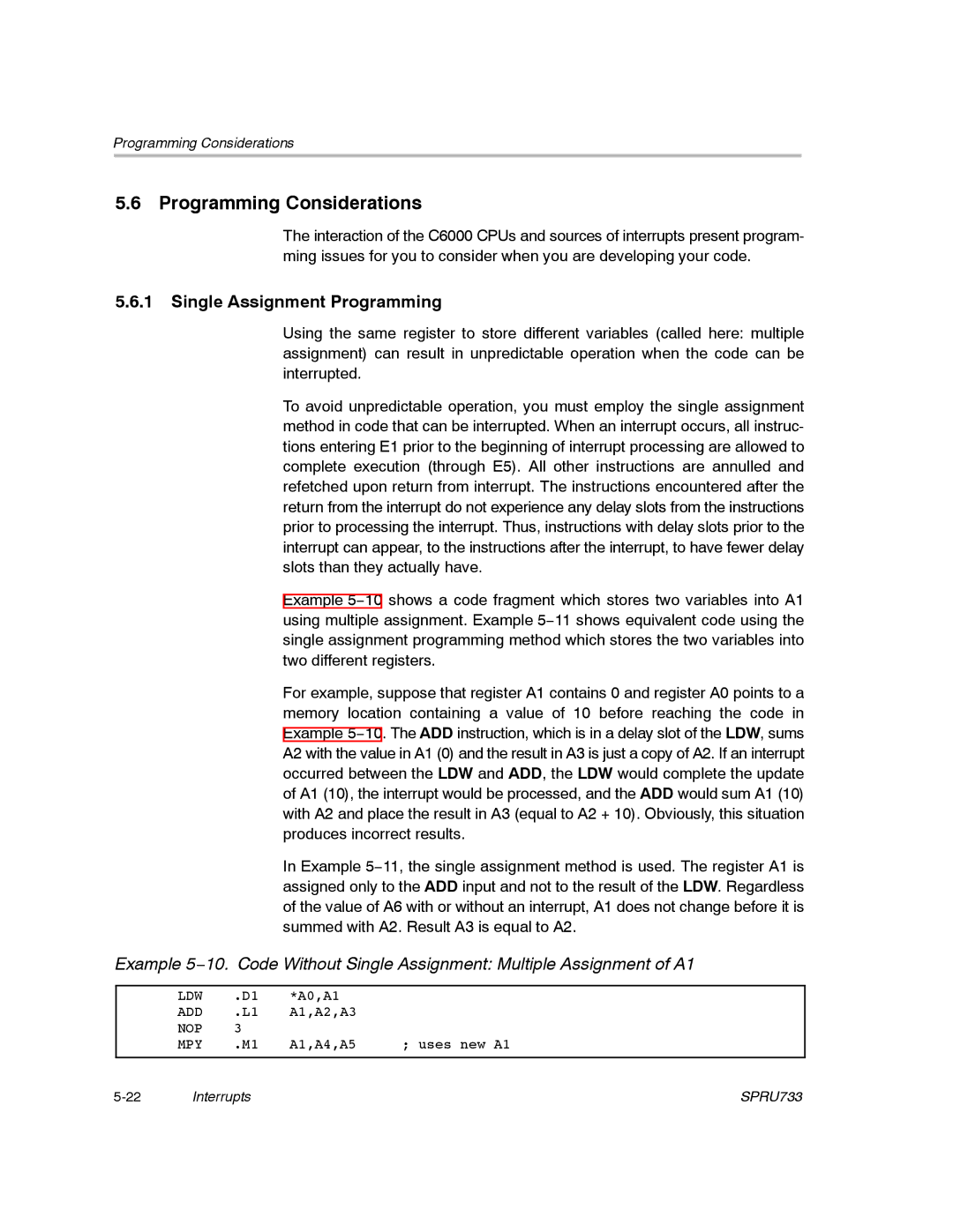 Texas Instruments TMS320C67X/C67X+ DSP manual Programming Considerations, Single Assignment Programming 