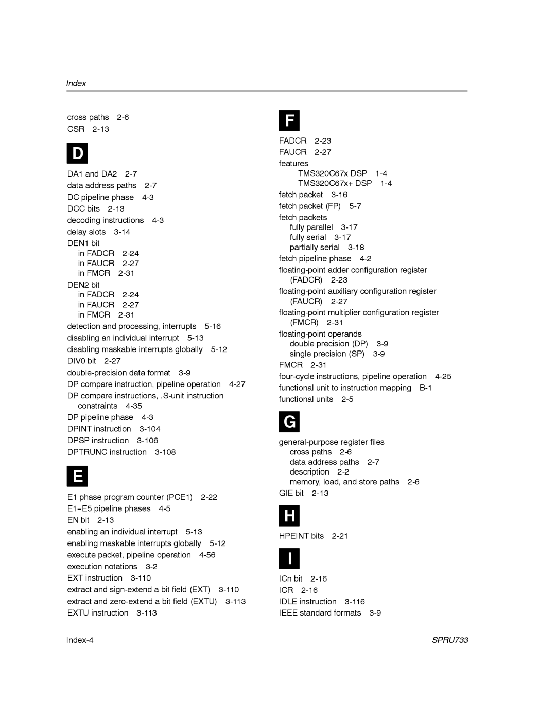 Texas Instruments TMS320C67X/C67X+ DSP manual Index-4 