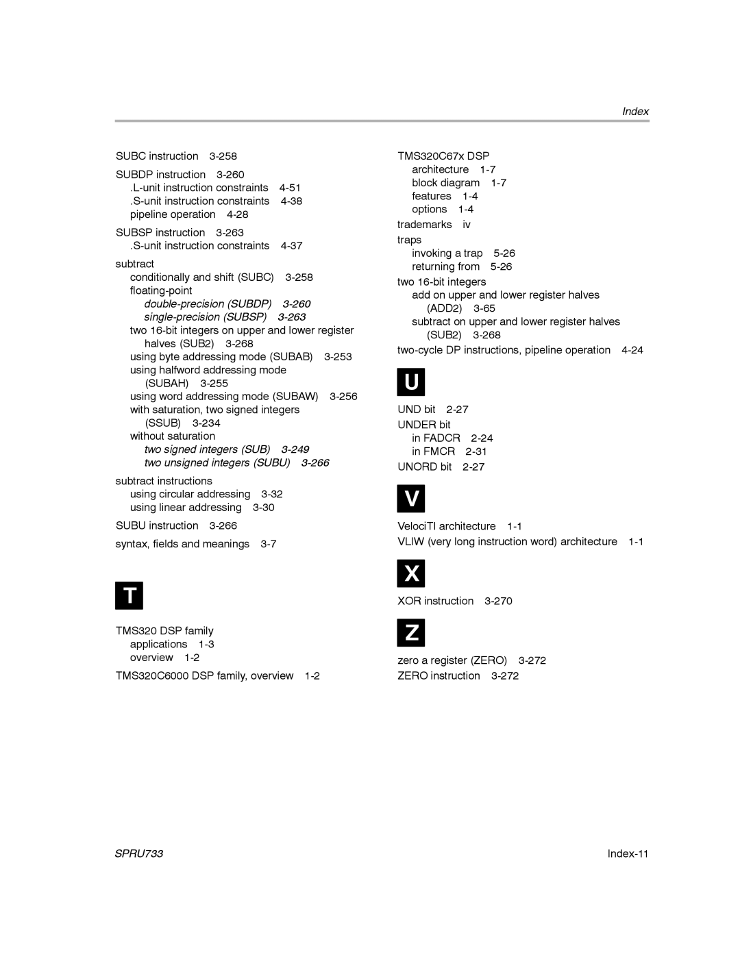 Texas Instruments TMS320C67X/C67X+ DSP manual Single-precision Subsp 263 