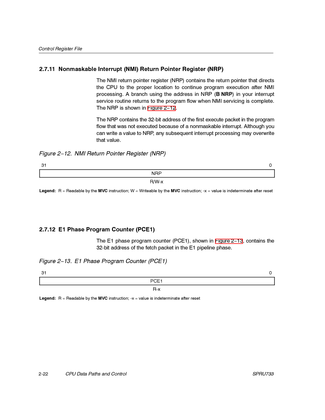 Texas Instruments TMS320C67X/C67X+ DSP manual Nonmaskable Interrupt NMI Return Pointer Register NRP 