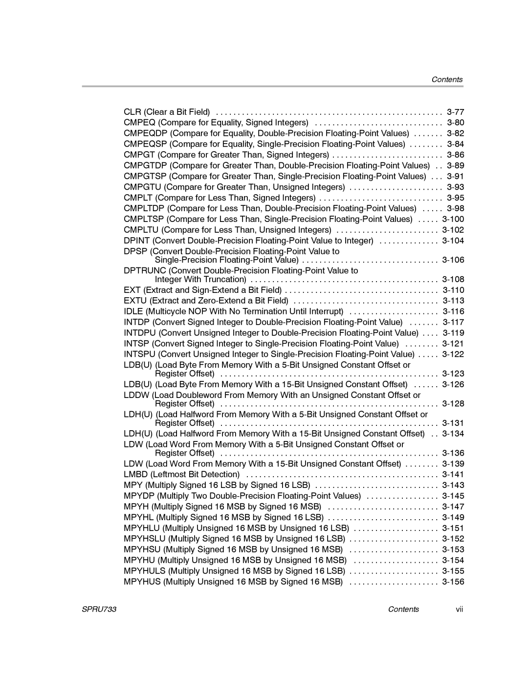 Texas Instruments TMS320C67X/C67X+ DSP manual Contents Vii 