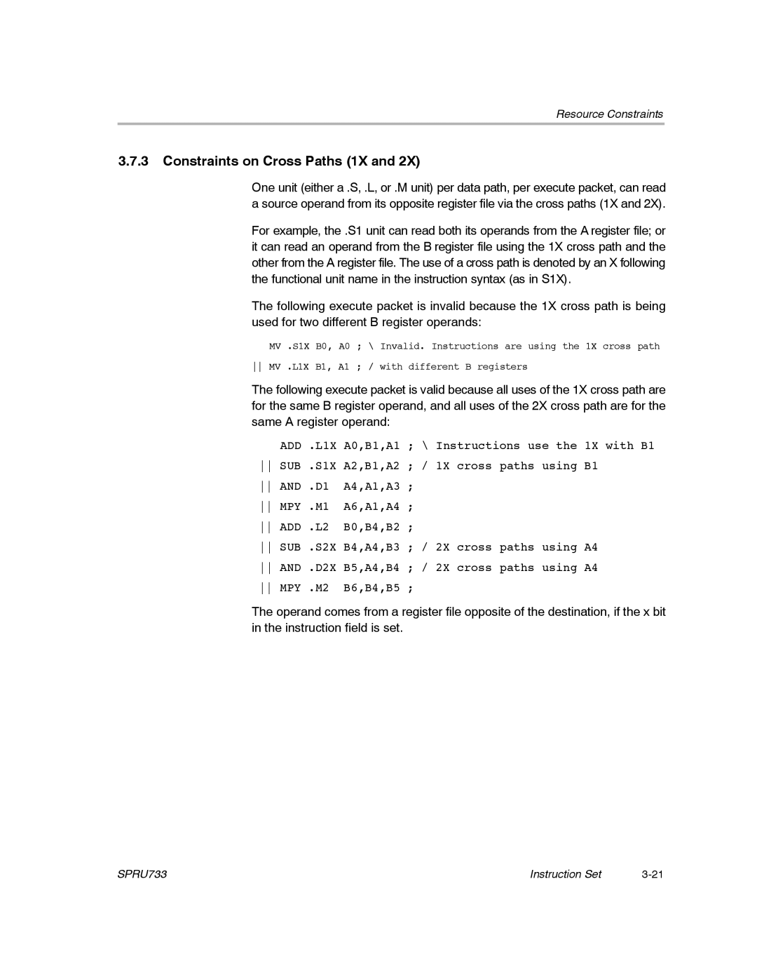 Texas Instruments TMS320C67X/C67X+ DSP manual Constraints on Cross Paths 1X 