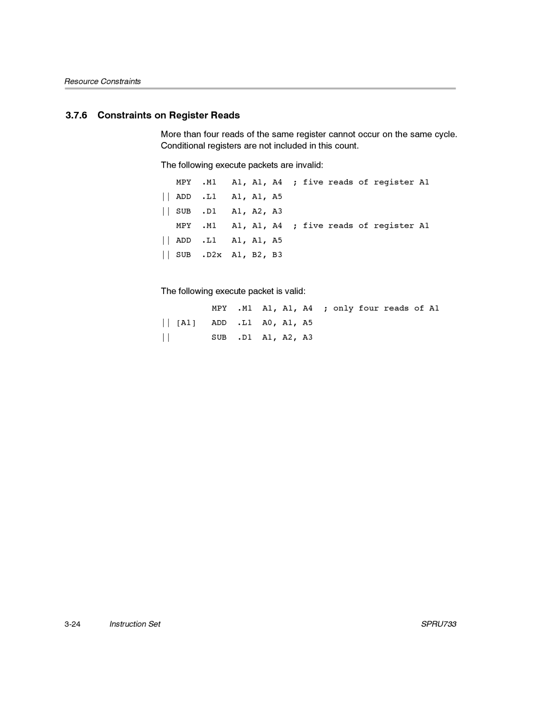 Texas Instruments TMS320C67X/C67X+ DSP manual Constraints on Register Reads 