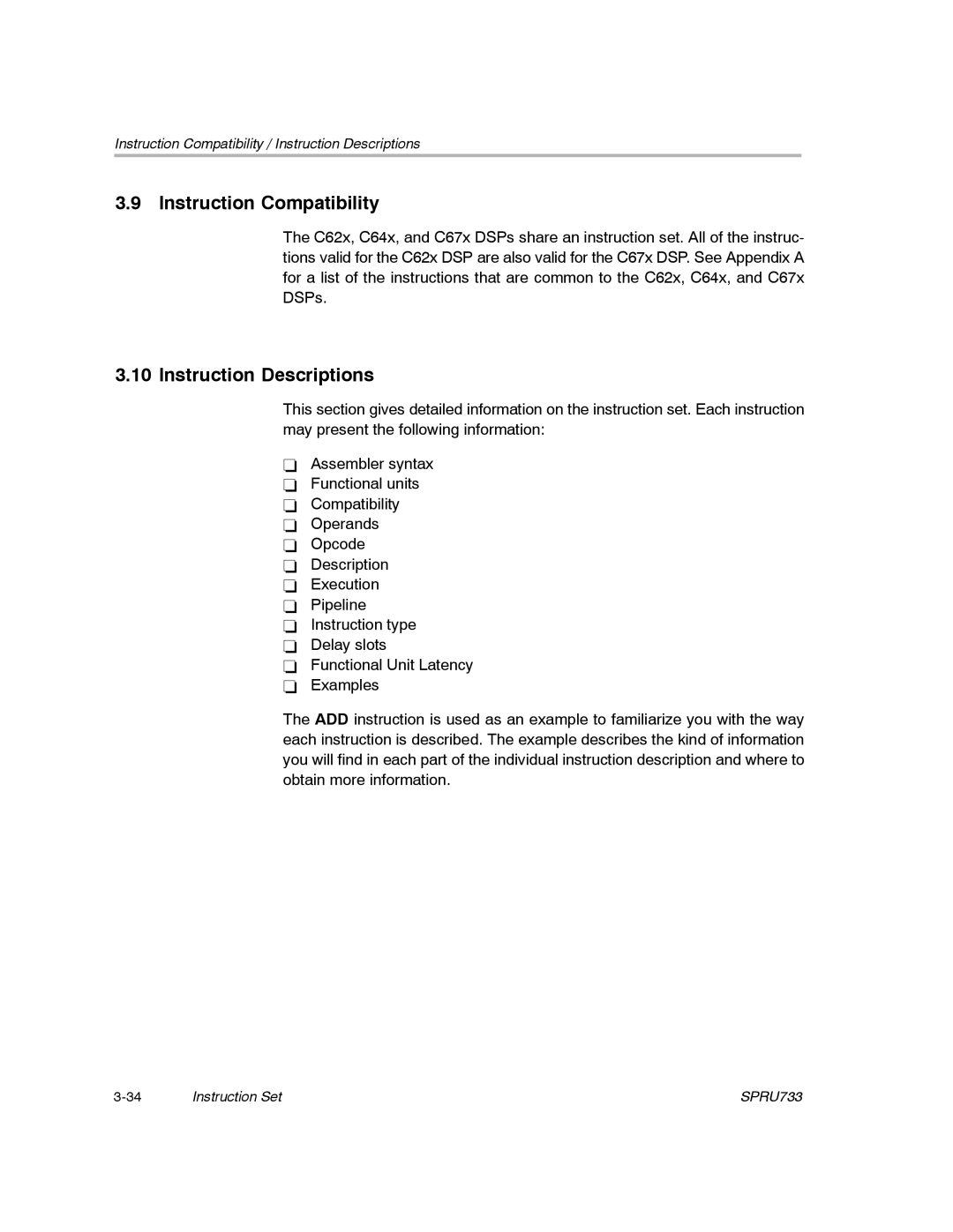 Texas Instruments TMS320C67X/C67X+ DSP manual Instruction Compatibility, Instruction Descriptions 