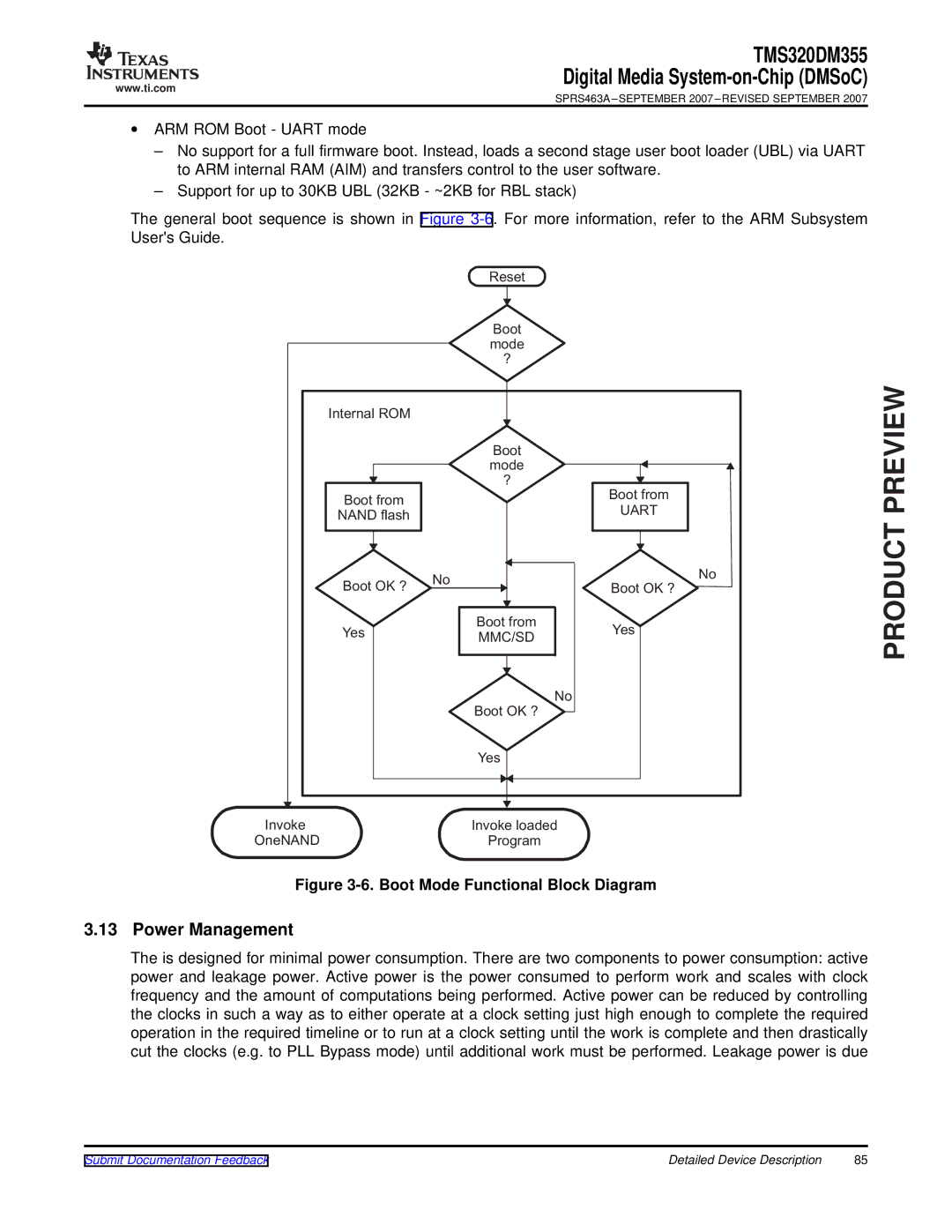 Texas Instruments TMS320DM355 warranty Power Management, Boot Mode Functional Block Diagram 