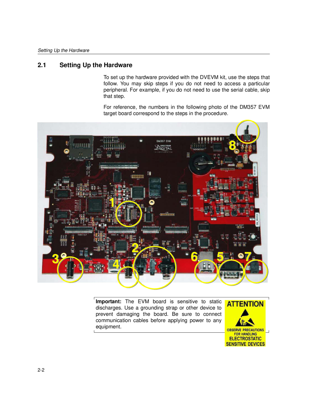 Texas Instruments TMS320DM357 DVEVM v2.05 manual Setting Up the Hardware 