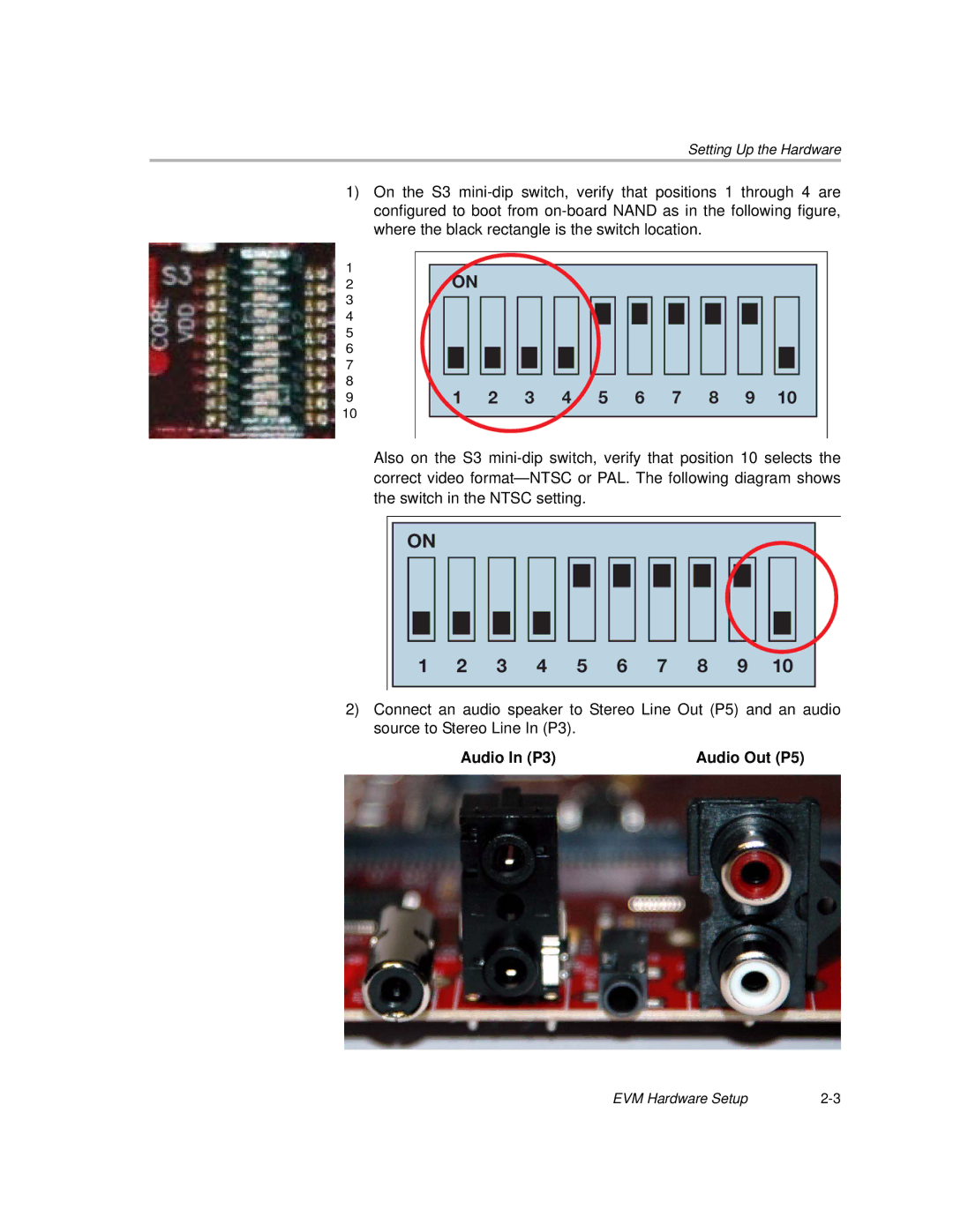 Texas Instruments TMS320DM357 DVEVM v2.05 manual Audio In P3 Audio Out P5 