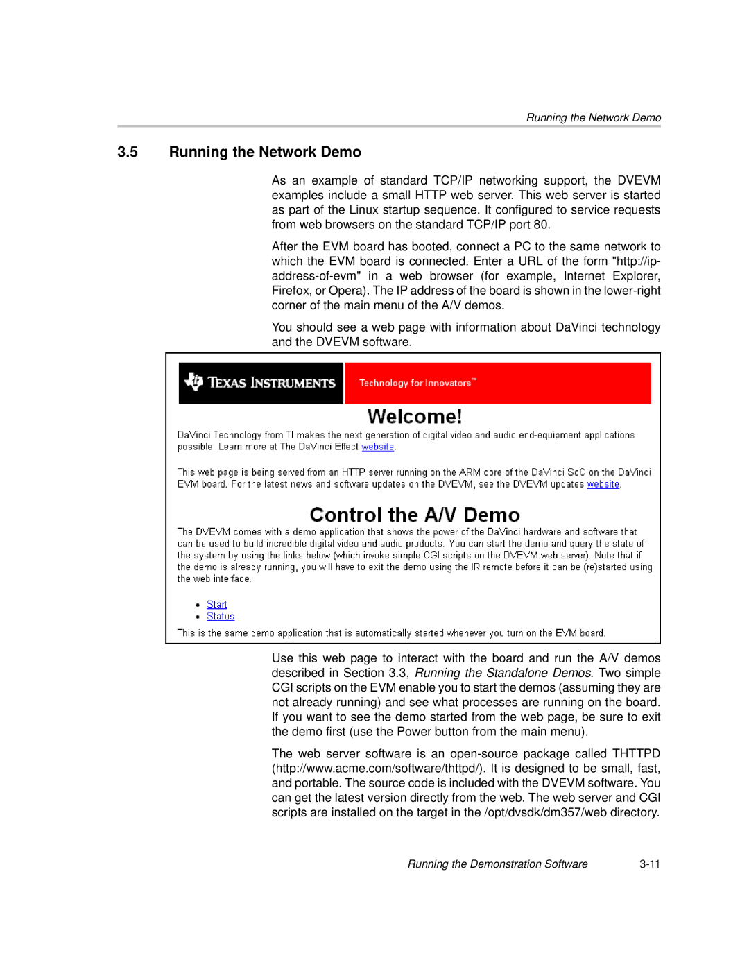 Texas Instruments TMS320DM357 DVEVM v2.05 manual Running the Network Demo 