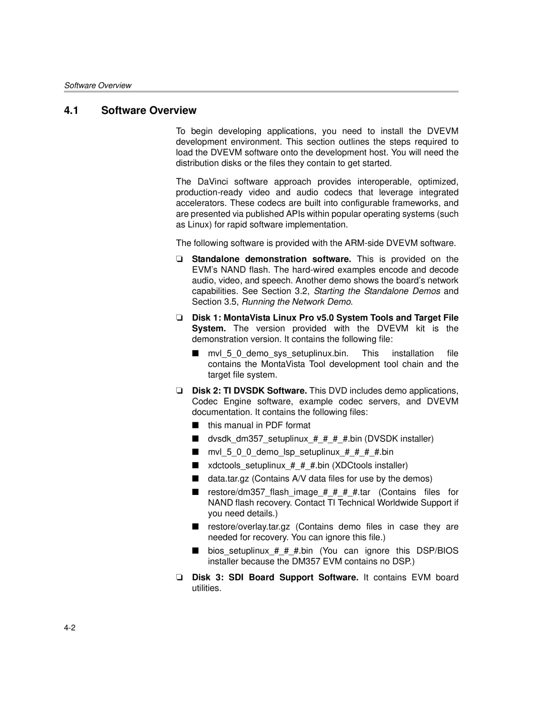 Texas Instruments TMS320DM357 DVEVM v2.05 manual Software Overview 