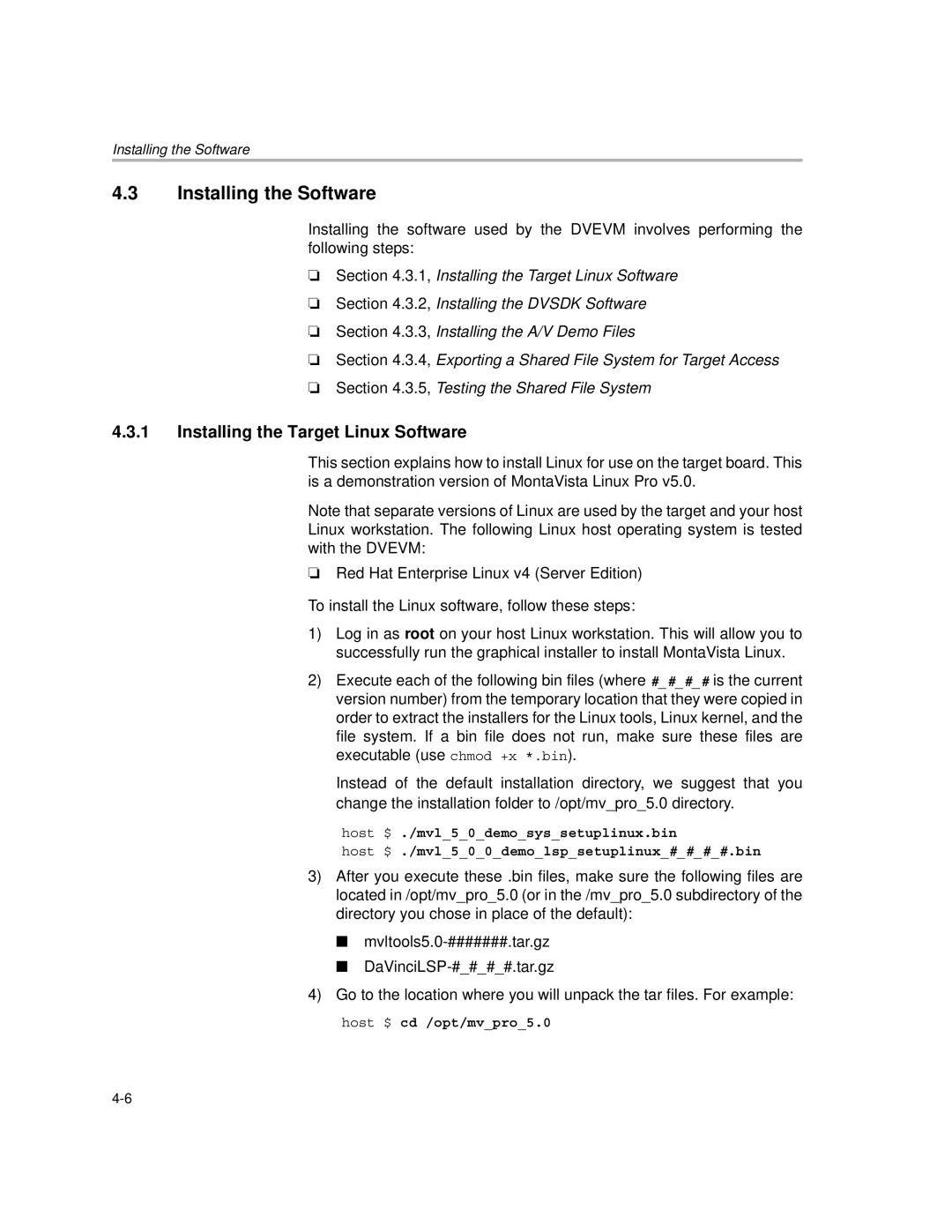 Texas Instruments TMS320DM357 DVEVM v2.05 manual Installing the Software, Installing the Target Linux Software 