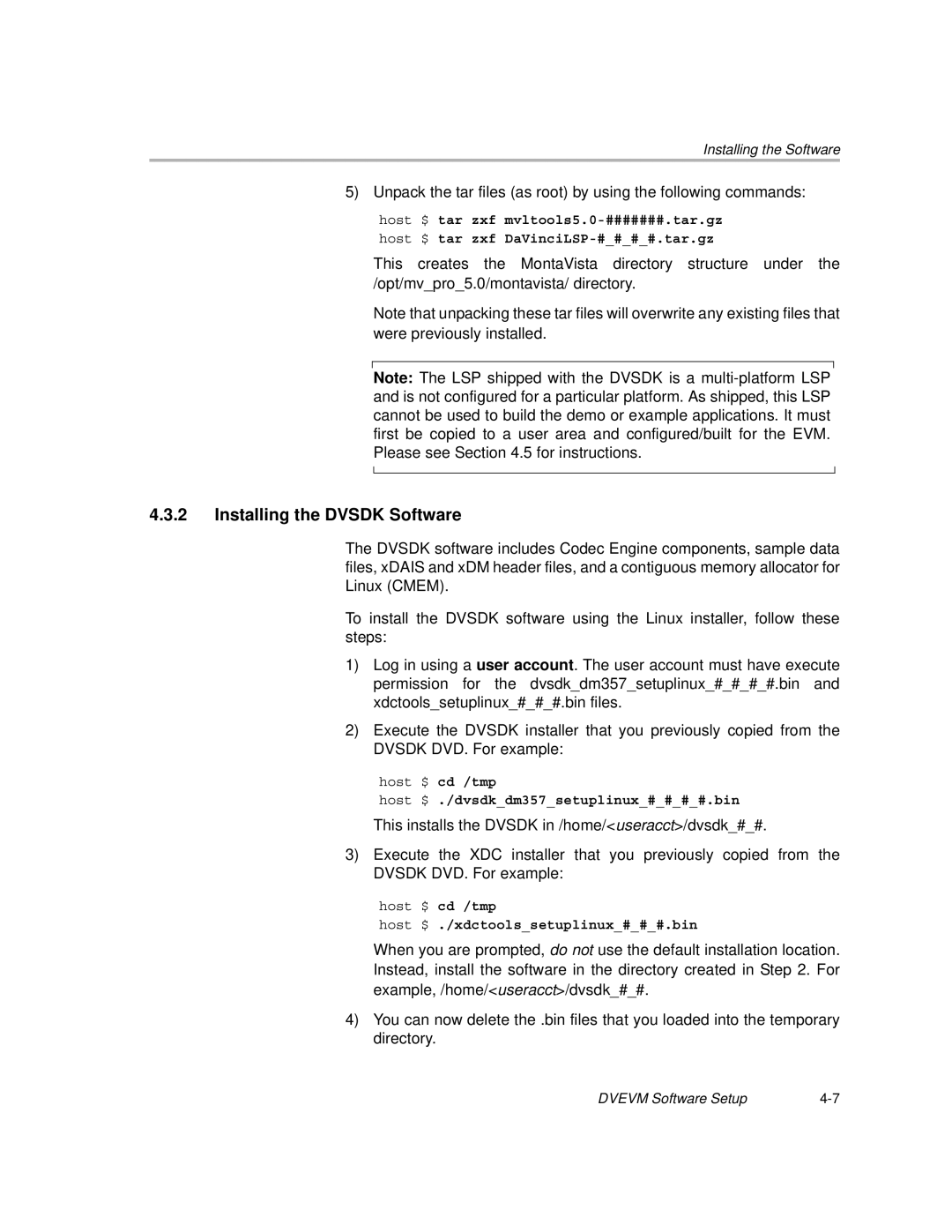 Texas Instruments TMS320DM357 DVEVM v2.05 manual Installing the Dvsdk Software 