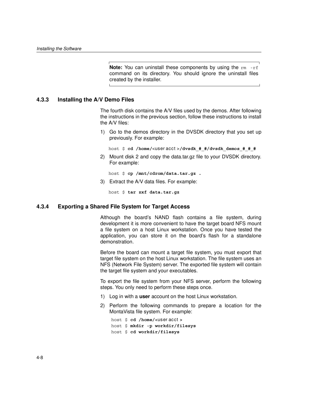 Texas Instruments TMS320DM357 DVEVM v2.05 Installing the A/V Demo Files, Exporting a Shared File System for Target Access 