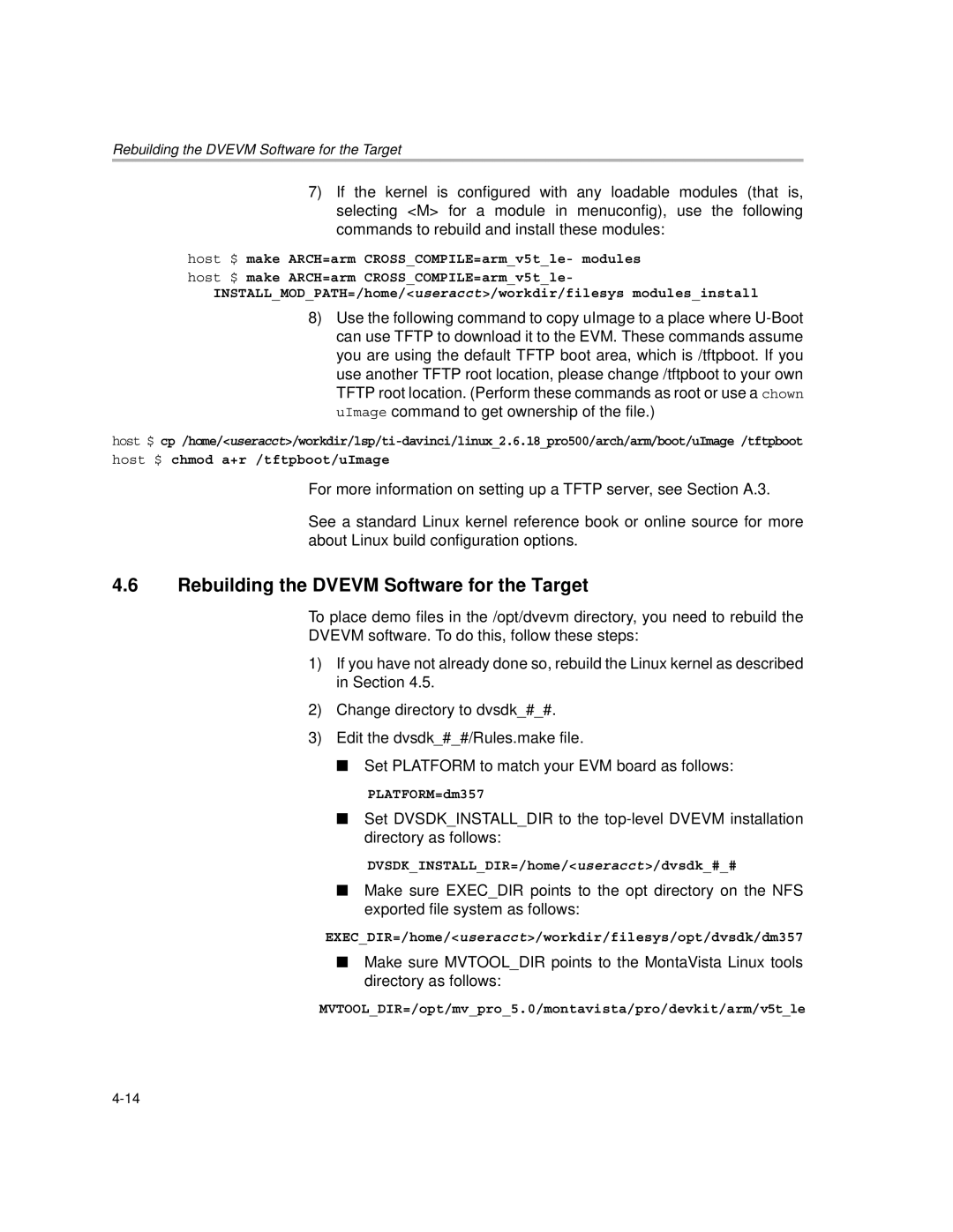 Texas Instruments TMS320DM357 DVEVM v2.05 manual Rebuilding the Dvevm Software for the Target 