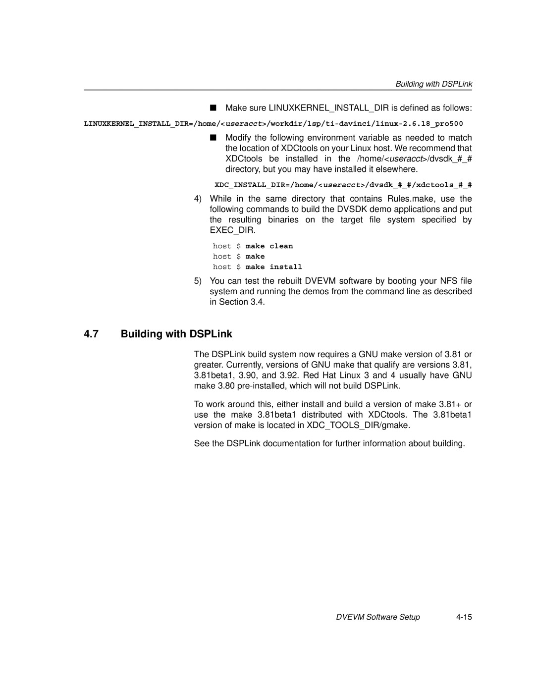 Texas Instruments TMS320DM357 DVEVM v2.05 manual Building with DSPLink 