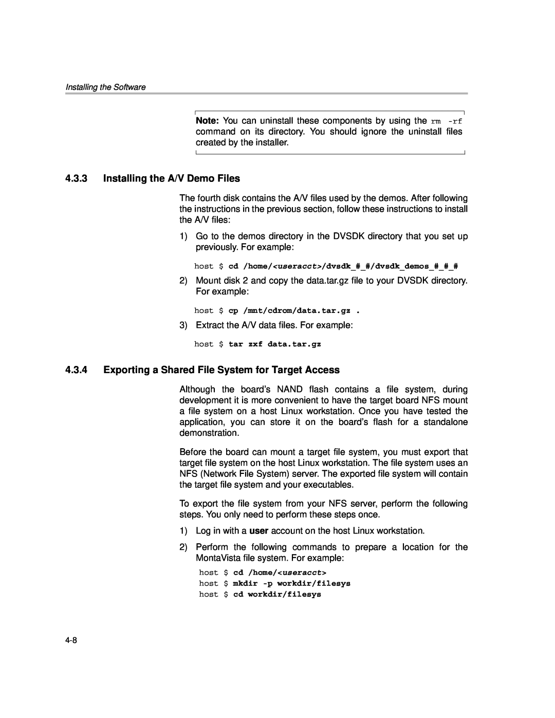 Texas Instruments TMS320DM357 DVEVM v2.05 manual 4.3.3Installing the A/V Demo Files 