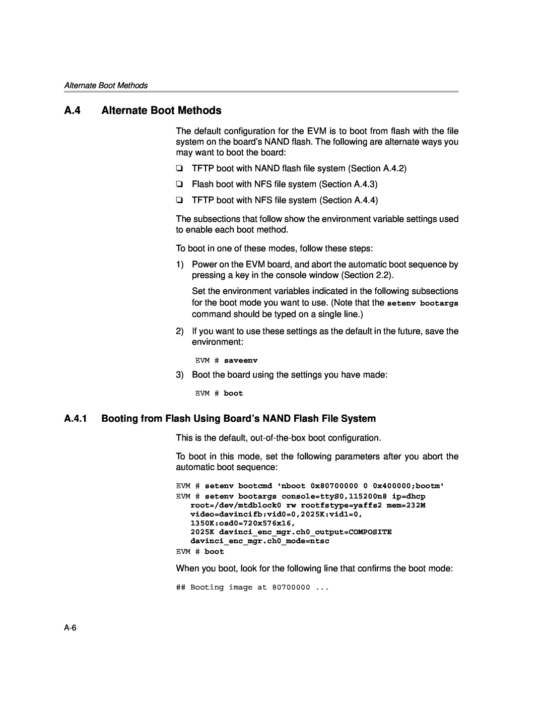 Texas Instruments TMS320DM357 DVEVM v2.05 manual A.4 Alternate Boot Methods 