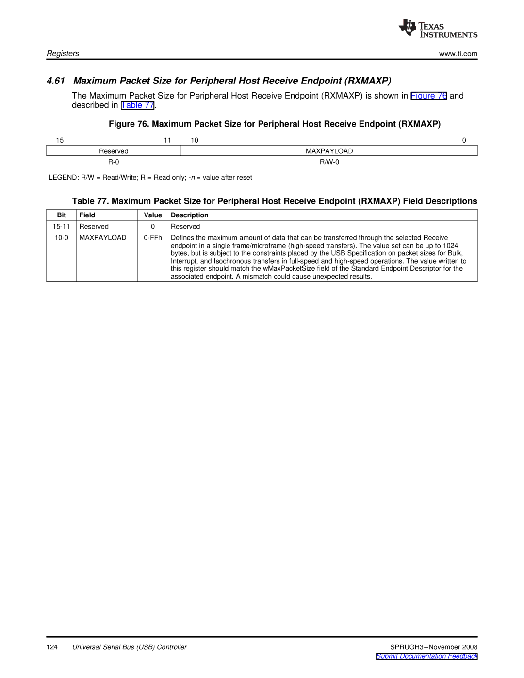 Texas Instruments TMS320DM357 manual 124 