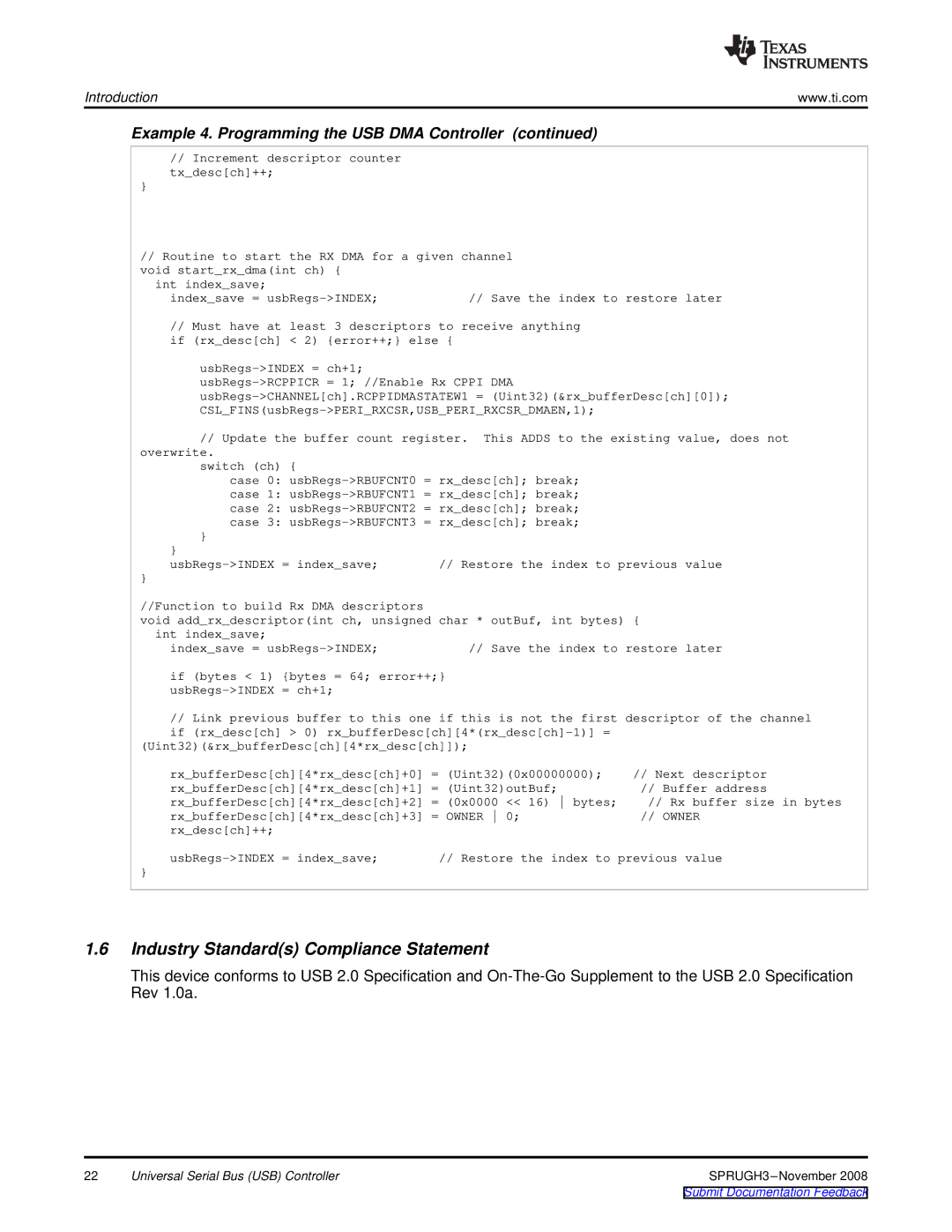 Texas Instruments TMS320DM357 manual Industry Standards Compliance Statement 