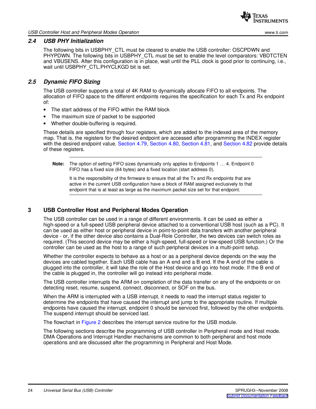 Texas Instruments TMS320DM357 manual USB PHY Initialization, Dynamic Fifo Sizing 