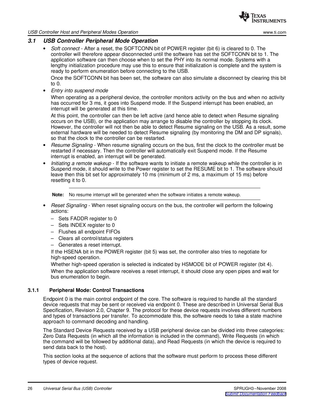 Texas Instruments TMS320DM357 manual USB Controller Peripheral Mode Operation, Peripheral Mode Control Transactions 