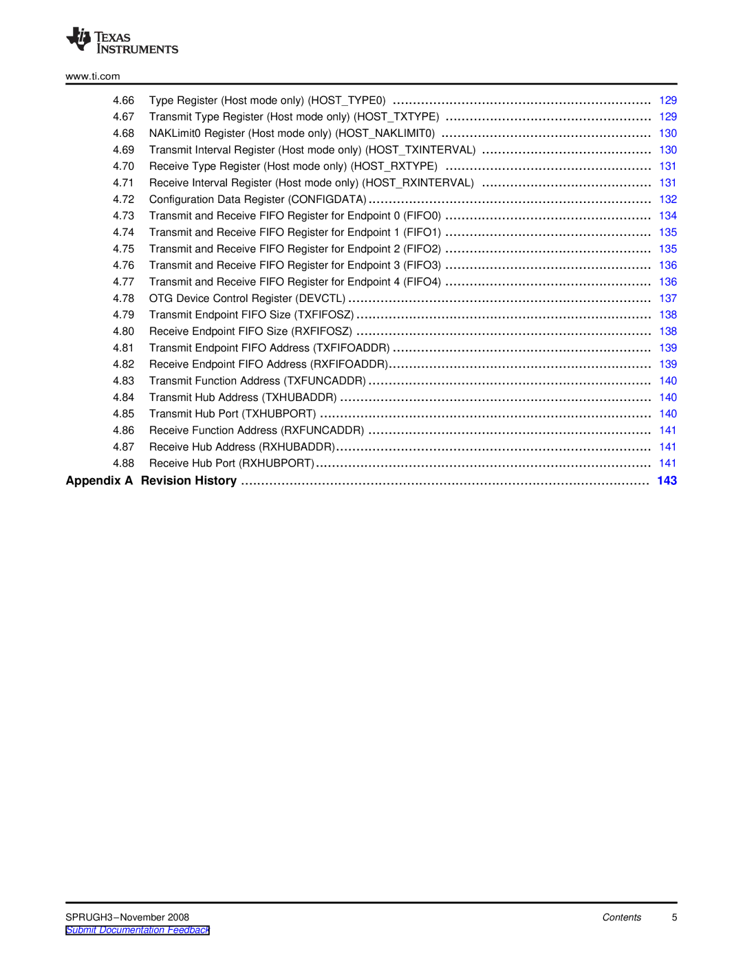 Texas Instruments TMS320DM357 manual Type Register Host mode only HOSTTYPE0, Appendix a 