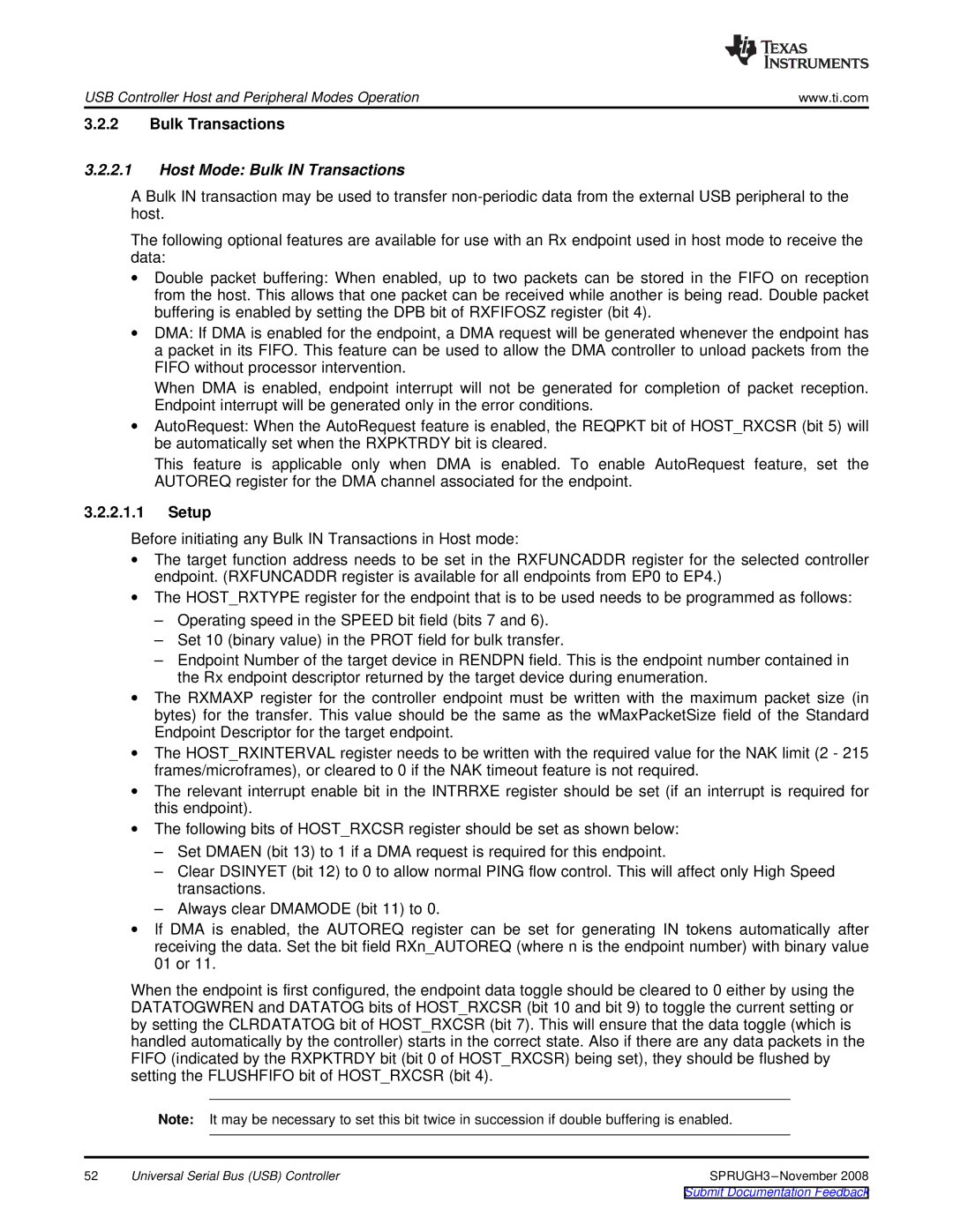 Texas Instruments TMS320DM357 manual Bulk Transactions, Host Mode Bulk in Transactions 