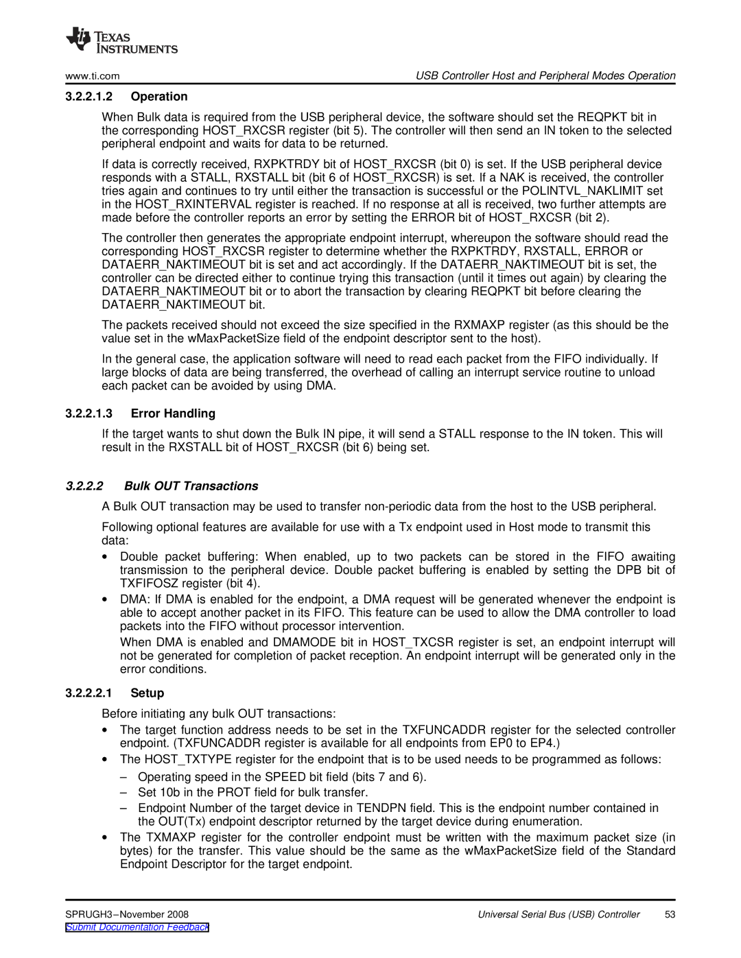 Texas Instruments TMS320DM357 manual Operation, Bulk OUT Transactions 