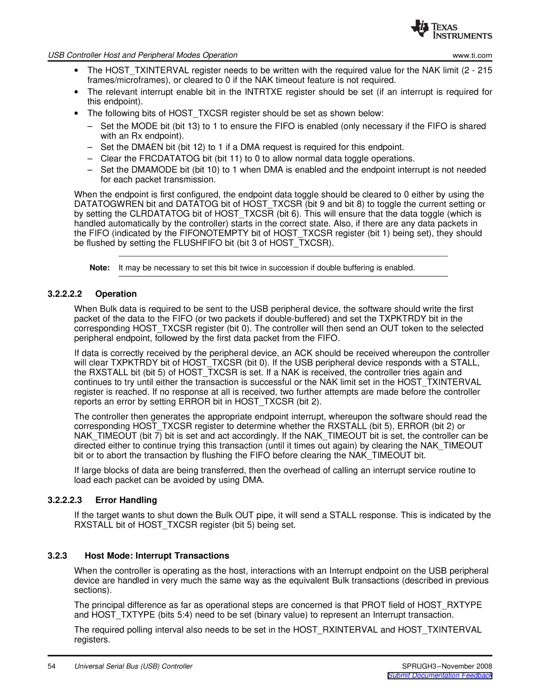 Texas Instruments TMS320DM357 manual Host Mode Interrupt Transactions 