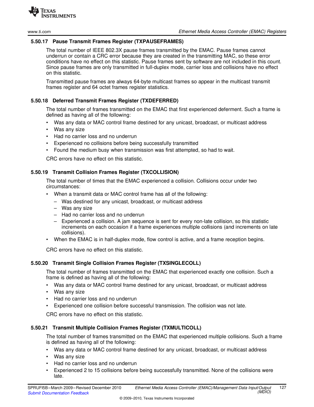 Texas Instruments TMS320DM36X Pause Transmit Frames Register Txpauseframes, Deferred Transmit Frames Register Txdeferred 