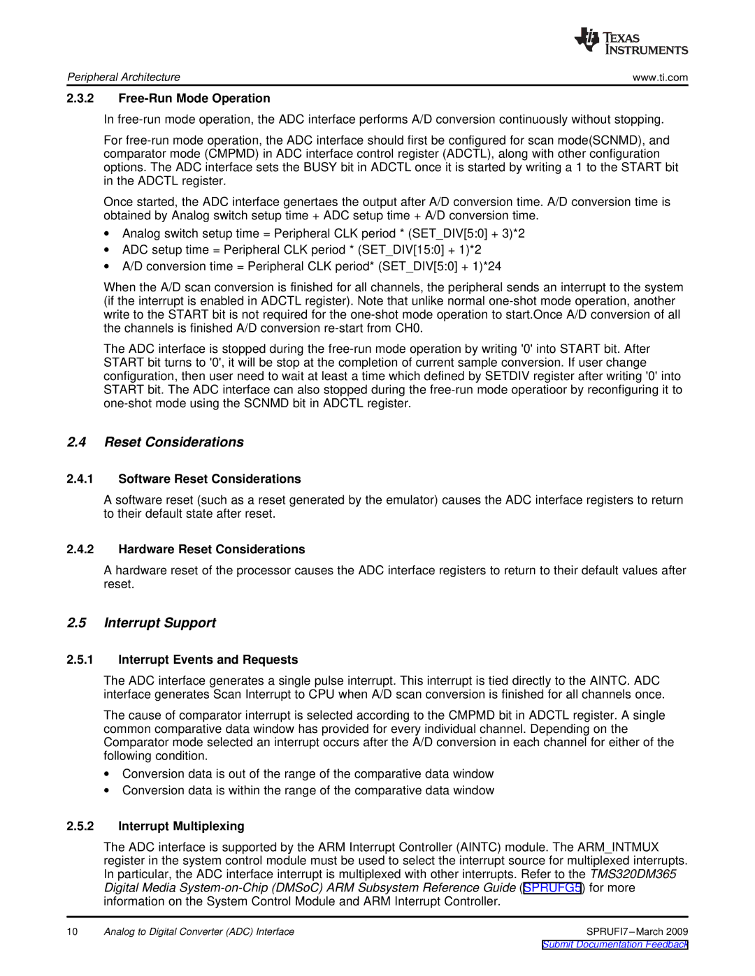 Texas Instruments TMS320DM36X manual Reset Considerations, Interrupt Support 